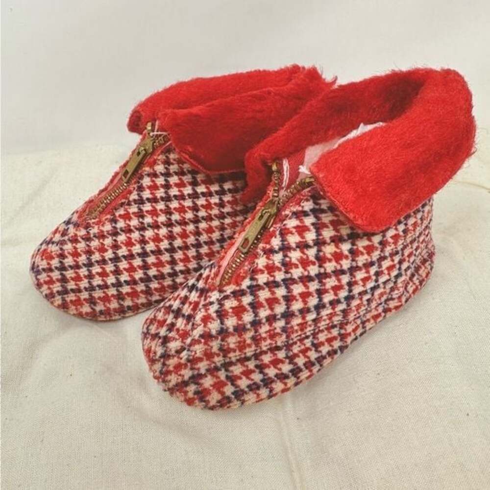 Vintage Artisan-crafted Red Plaid Zipper Baby Shoes size 3.5 / 6 - 12 months - Picture 8 of 8